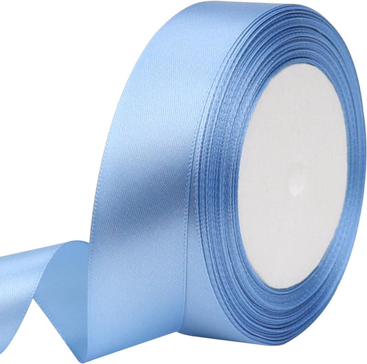 Lake blue Solid Satin Ribbon 1 Inch 25 Yards Solid Polyester Fabric Ribbon for Gift Wrapping Wedding Christmas Baby Shower Birthday Party Decoration Handmade Immortal Flower Craft