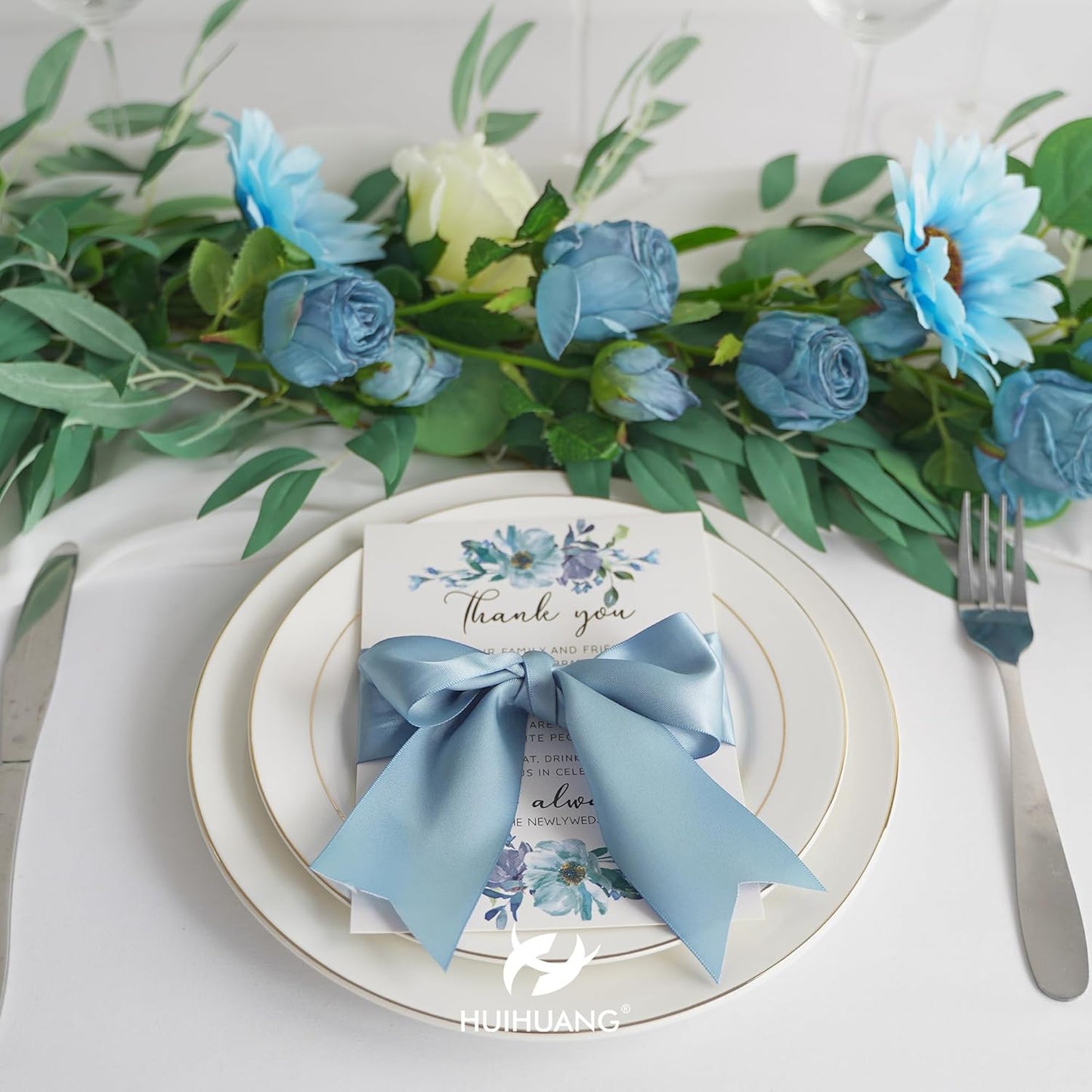 HUIHUANG Dusty Blue 2 inch Wide Double Face Satin Polyester Ribbon for Wedding, Baby Shower, Christmas, Birthday, Valentine's Day - 25 Yards/Roll