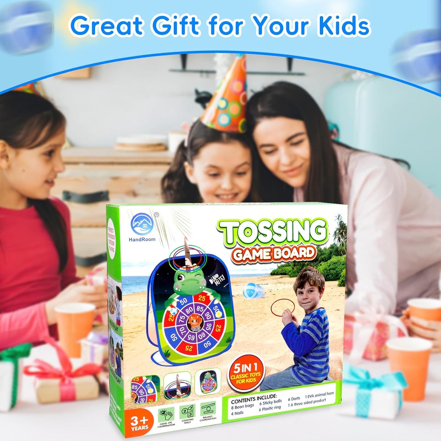 Bean Bag Toss Game for Kids - 5IN1 Kid Cornhole Toys Set, Over 3 Years Toddlers Children Backyard Beach Lawn Outdoor Indoor Throwing Toy to Boys Girls Birthday Family Party Christmas Easter Gift