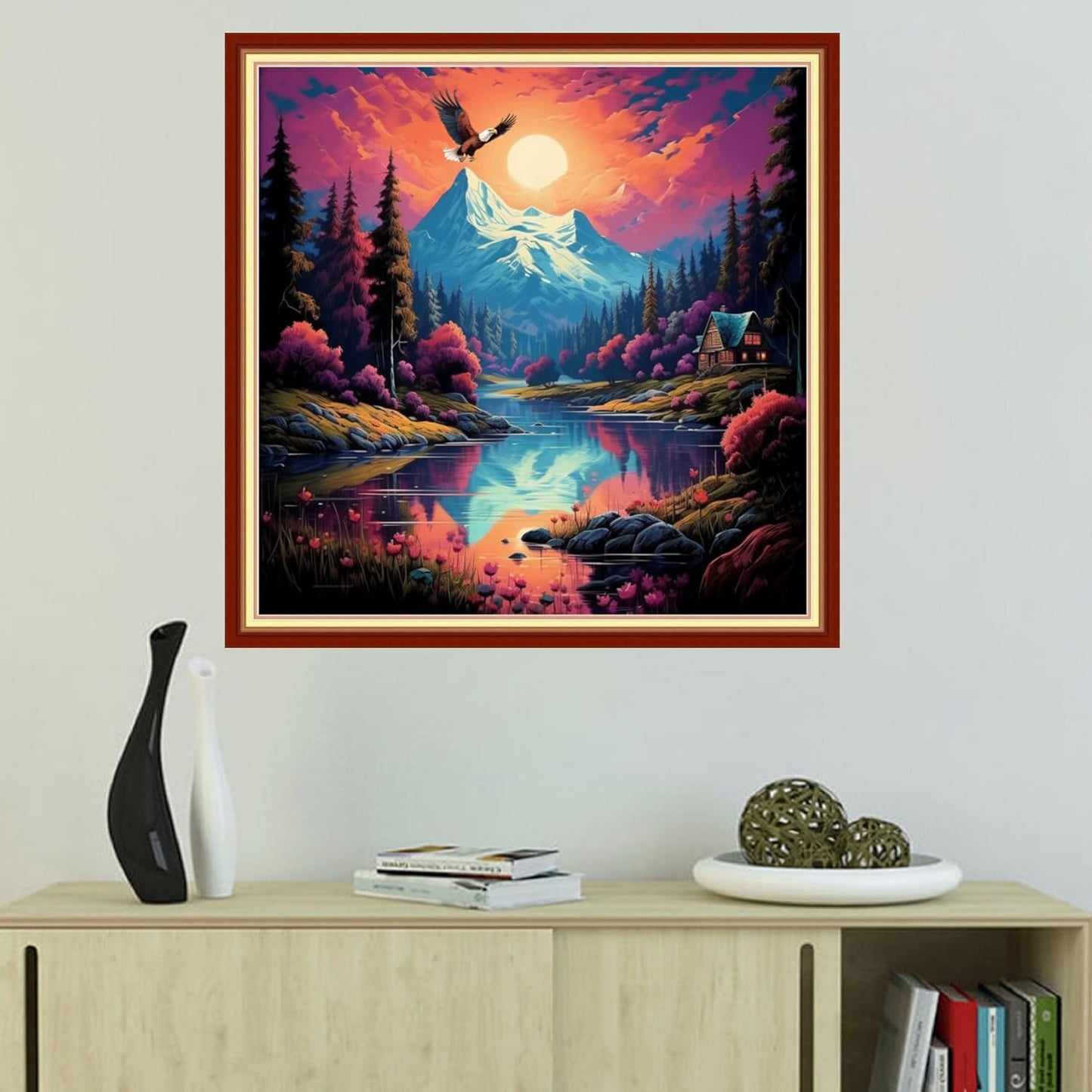 Foxhool Beginners Cross Stitch Kits Stamped Full Range of Embroidery Kits for Adults DIY Cross Stitches kit Embroidery Patterns for Needlepoint kit-Moonlight Scenery 18x18 inch