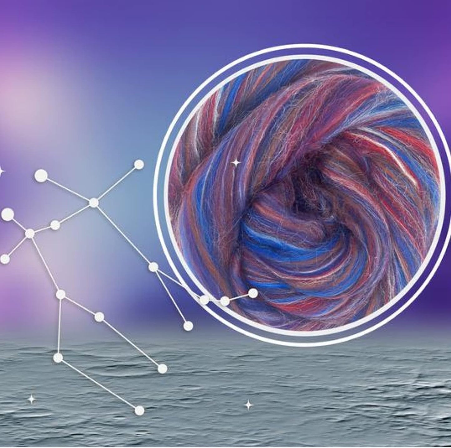 Revolution Fibers – Constellation Range Roving (8 Ounces) | Multicolored Tonal Blend of 70% Dyed Merino and 30% Tussah Silk Combed Top | Soft Fiber for Felting, Spinning, Knitting (Gemini Purple)