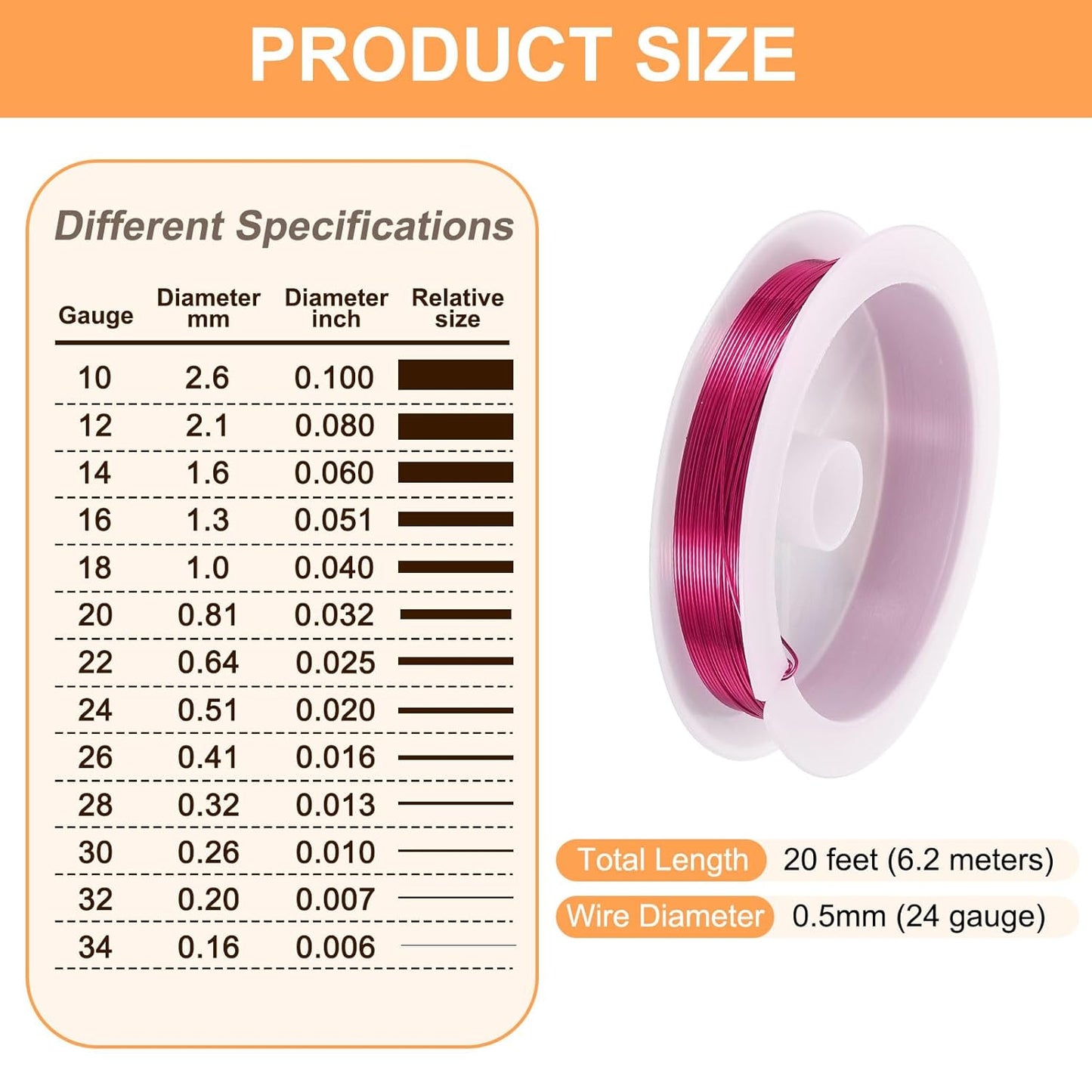 HARFINGTON 20ft Jewelry Wire, 24 Gauge (0.5mm) Brass Craft Soft Metal Tarnish Resistant Copper Beading Wire for Jewelry Making Supplies Crafting, Rose Red