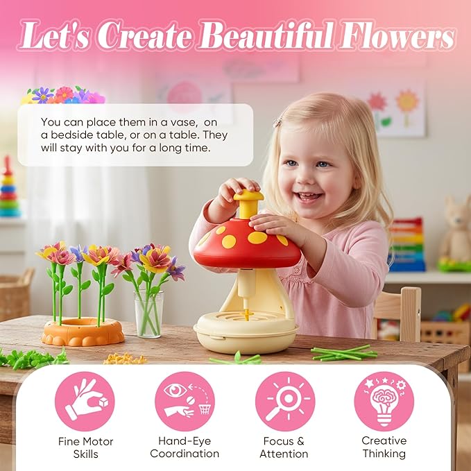 DIY Flower Bouquet Craft Kits - DIY Flower Making Kit for Kids, Fabric Bouquet Maker with 72 Petals, 24 Stems, Leaves & Stamens, Vase - Arts & Crafts Gift for Girls & Boys Ages 3+
