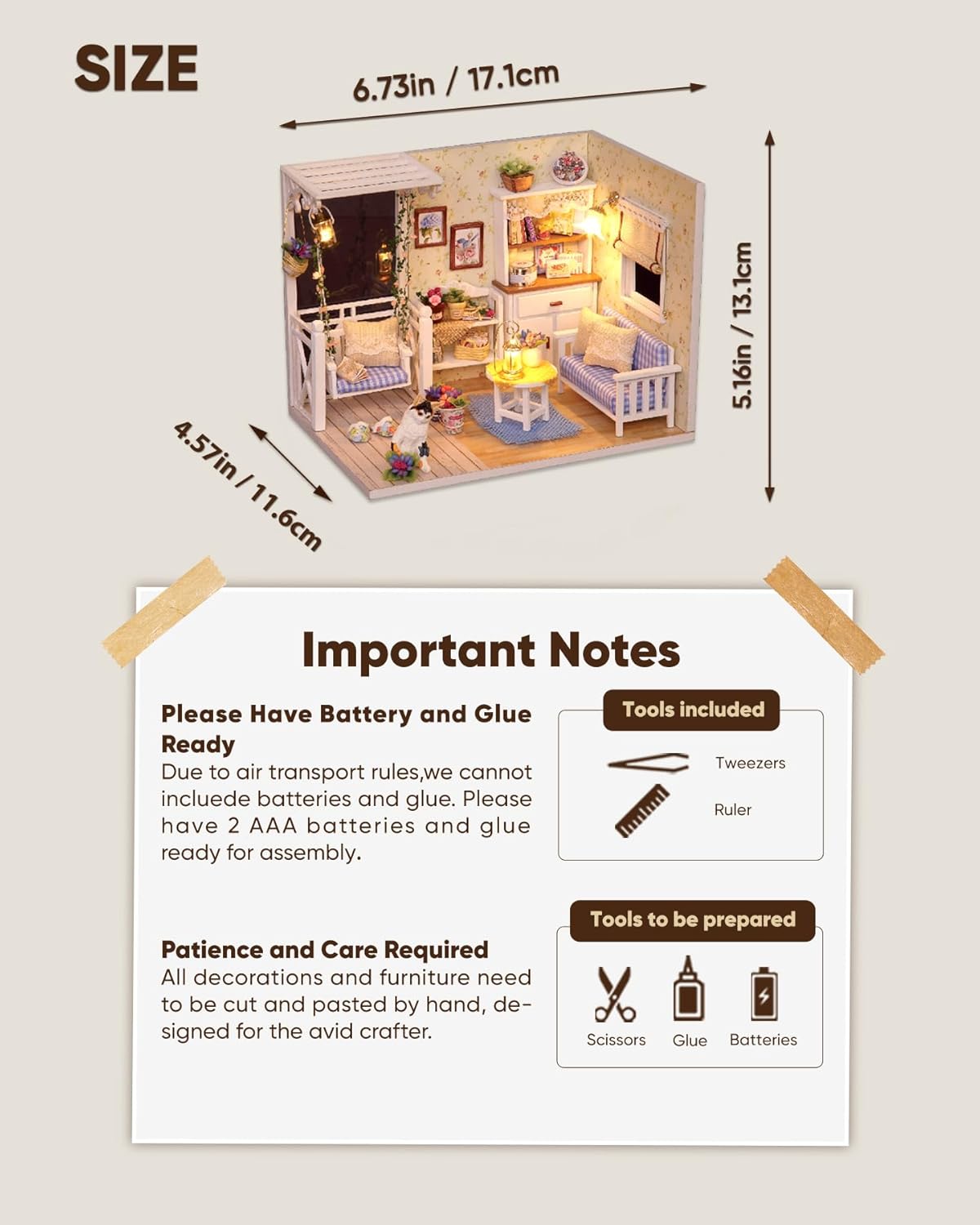 DIY Miniature House Kit – Mini Doll House Model Tiny Home Build Dollhouse Diorama Craft Kit with LED Dust Cover for Beginners Christmas Halloween Holiday Birthday Gift for Adult(Cat Room)