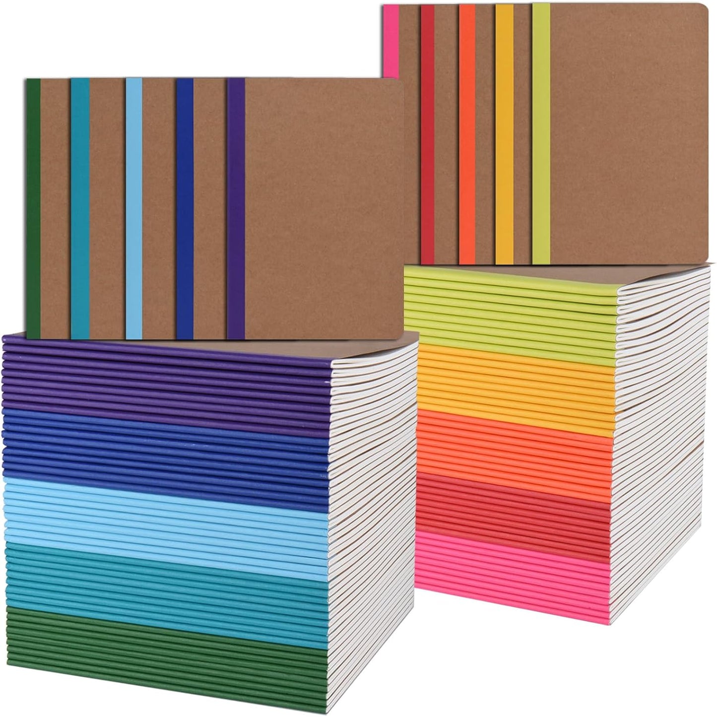 ZCZN Composition Notebooks Bulk, A5 Kraft Cover Lined Journals with Rainbow Spines for School, Business, Work and Daliy Use (100, 10 colors)