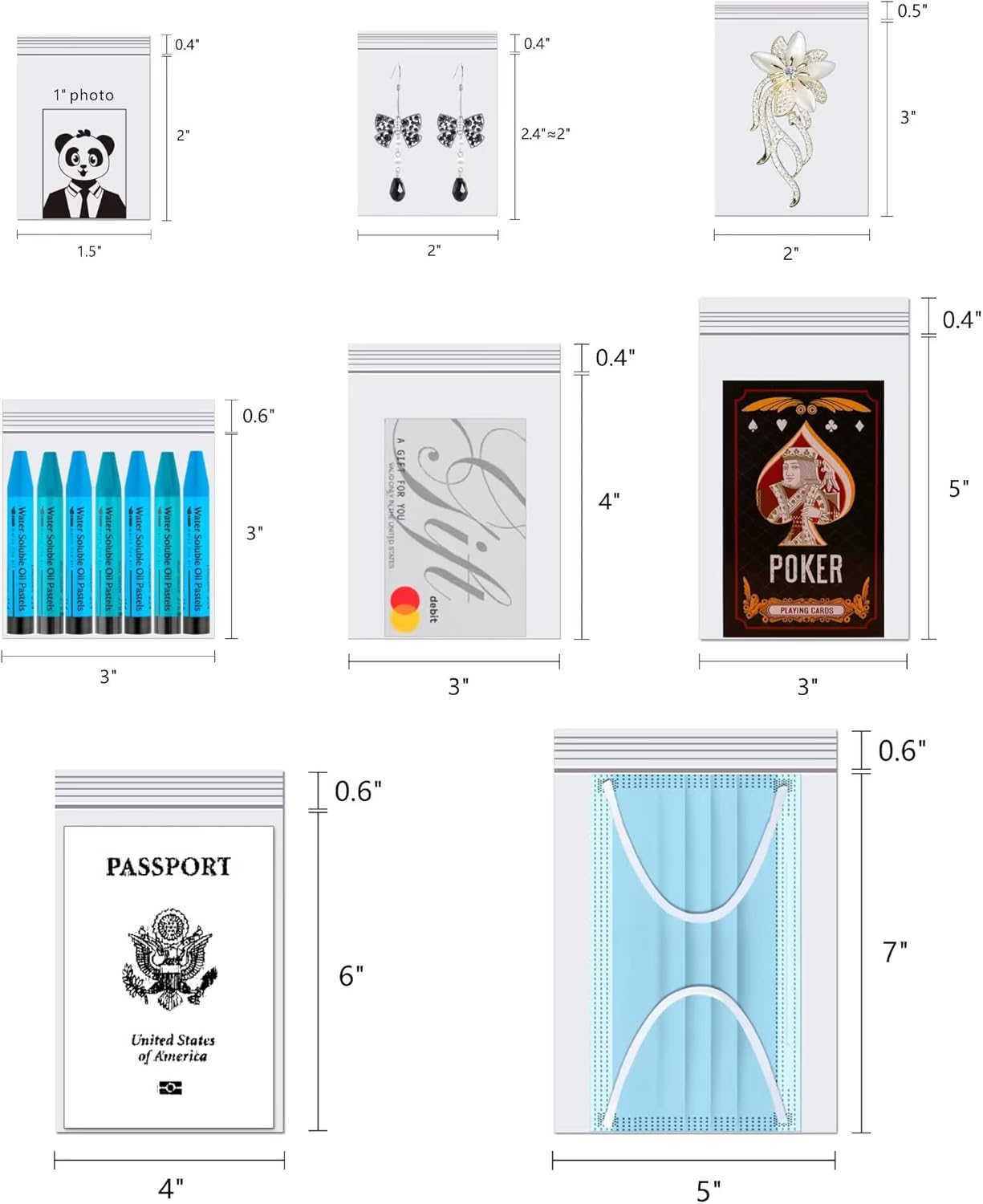 Clear Resealable Zipper Poly Bags - 300pcs, 5" x 7", Self-Lock Plastic Bags, Reclosable, 2 Mil A6 Cards Envelopes, Storage & Crafts, Candy Packaging (12 Sizes)