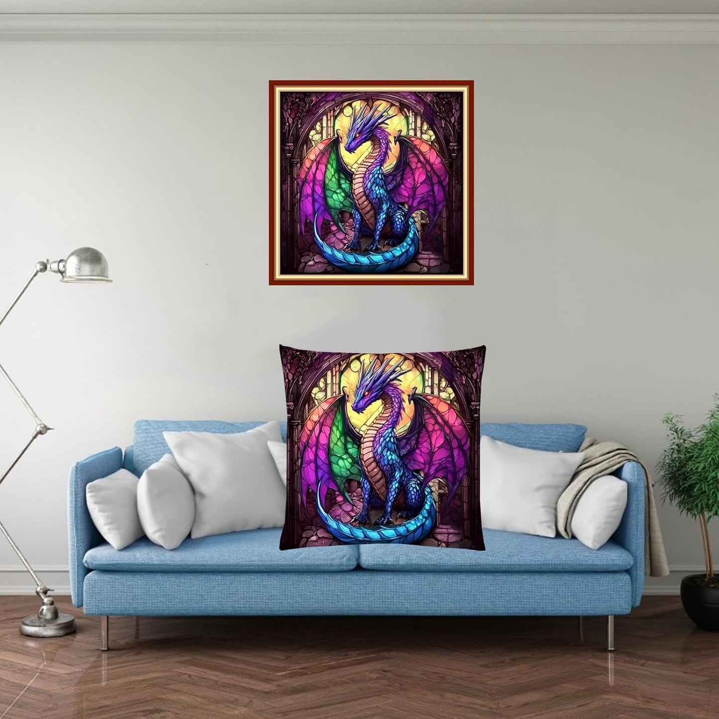 Fanxvivy Stamped Cross Stitch Kits for Adults Beginners Pillow Needlepoint Kit with Embroidery Pattern Needlework Kit Prestamped Stitches Kit 11CT Cross Stitching-Colorful Dragon 18x18 inch