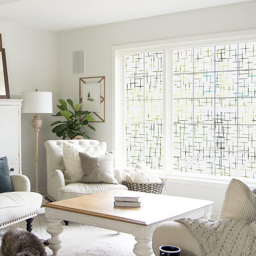 NINETREX Frosted Window Privacy Film,Window Cling Privacy Film, Decorative Glass Static Cling Non-Adhesive Vinyl Removable for Home Office Cross Pattern,23.6 x 78.7Inches
