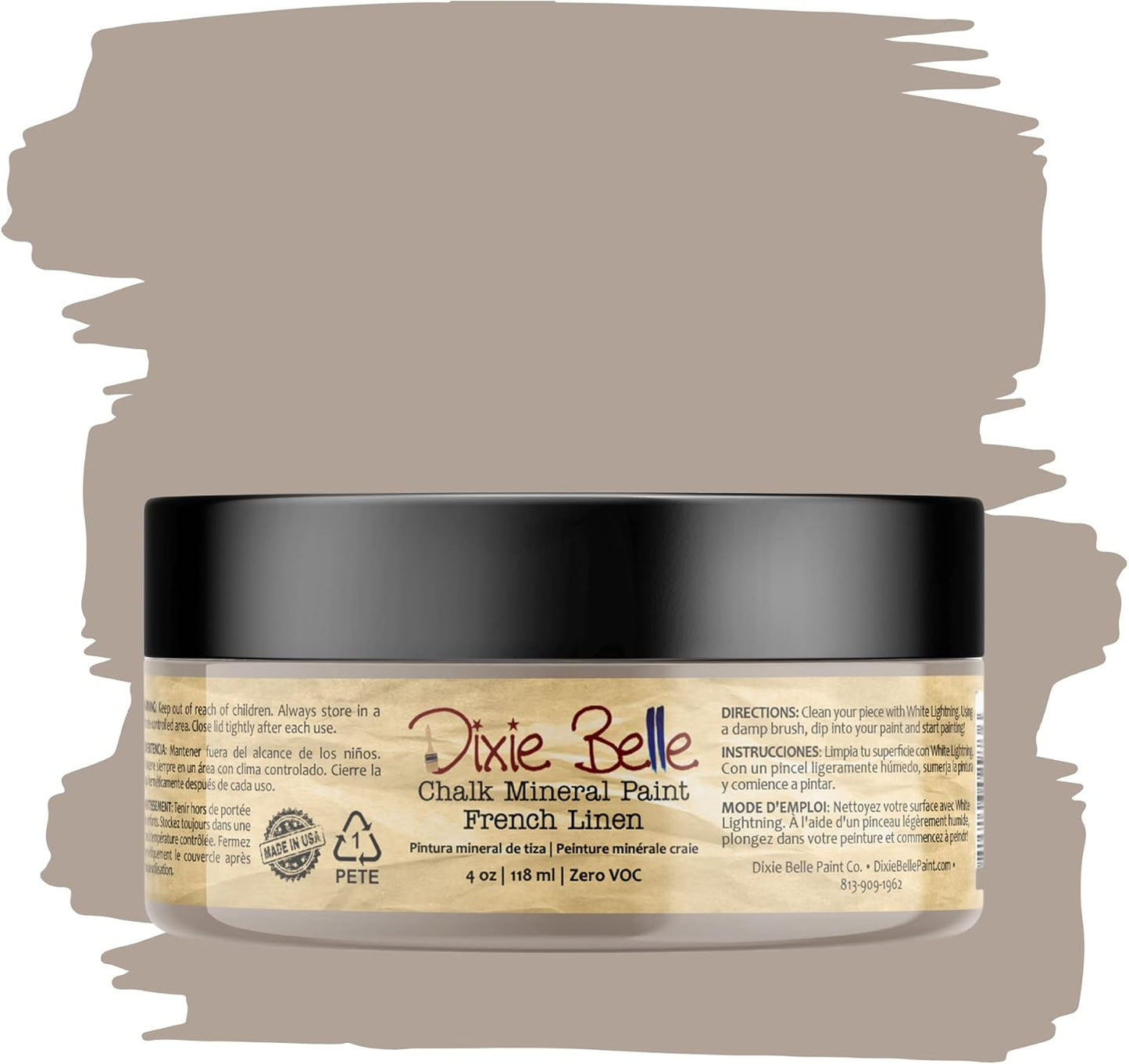 Dixie Belle Paint Company Chalk Finish Furniture Paint - French Linen (4oz) - Matte Light Taupe Chic Chalk Mineral DIY Furniture Paint