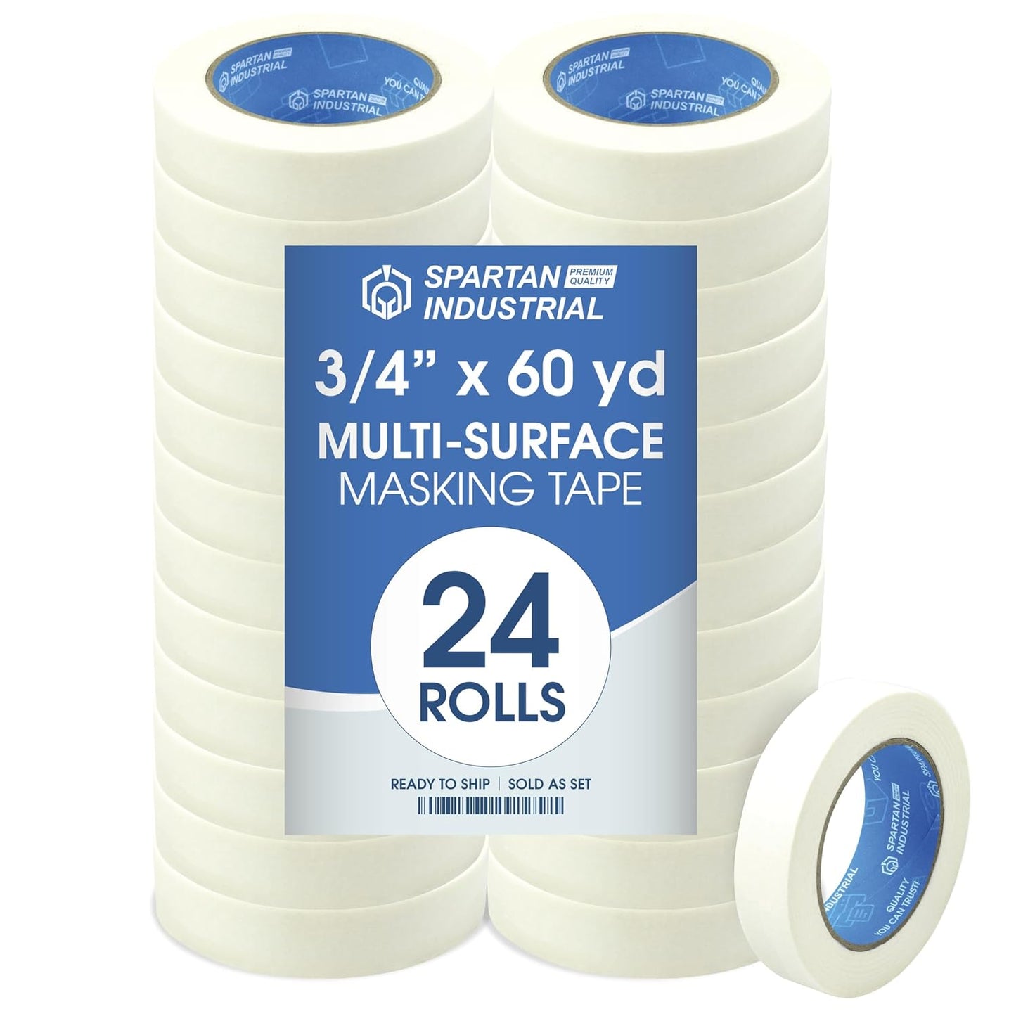 Spartan Industrial - 0.75" X 60 yd Masking Tape for Painting, Drafting, Labeling, and More - 24 Beige Tape Rolls, 5.5 Mil