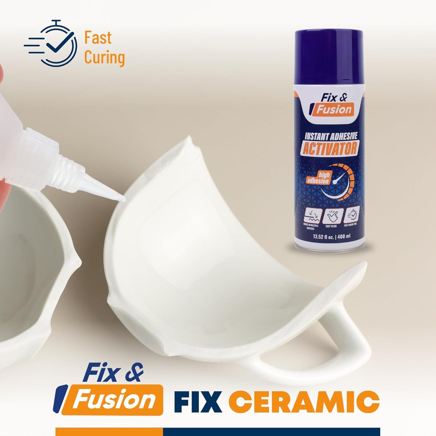 FIX & FUSION Activator Spray (13.5 Fl Oz), Instant Cure Accelerator for Cyanoacrylate (CA) Super Glue for Wood, Plastic, Rubber, Granite, and DIY & Professional, Accelerates Bonding Strength, (2 Pack)