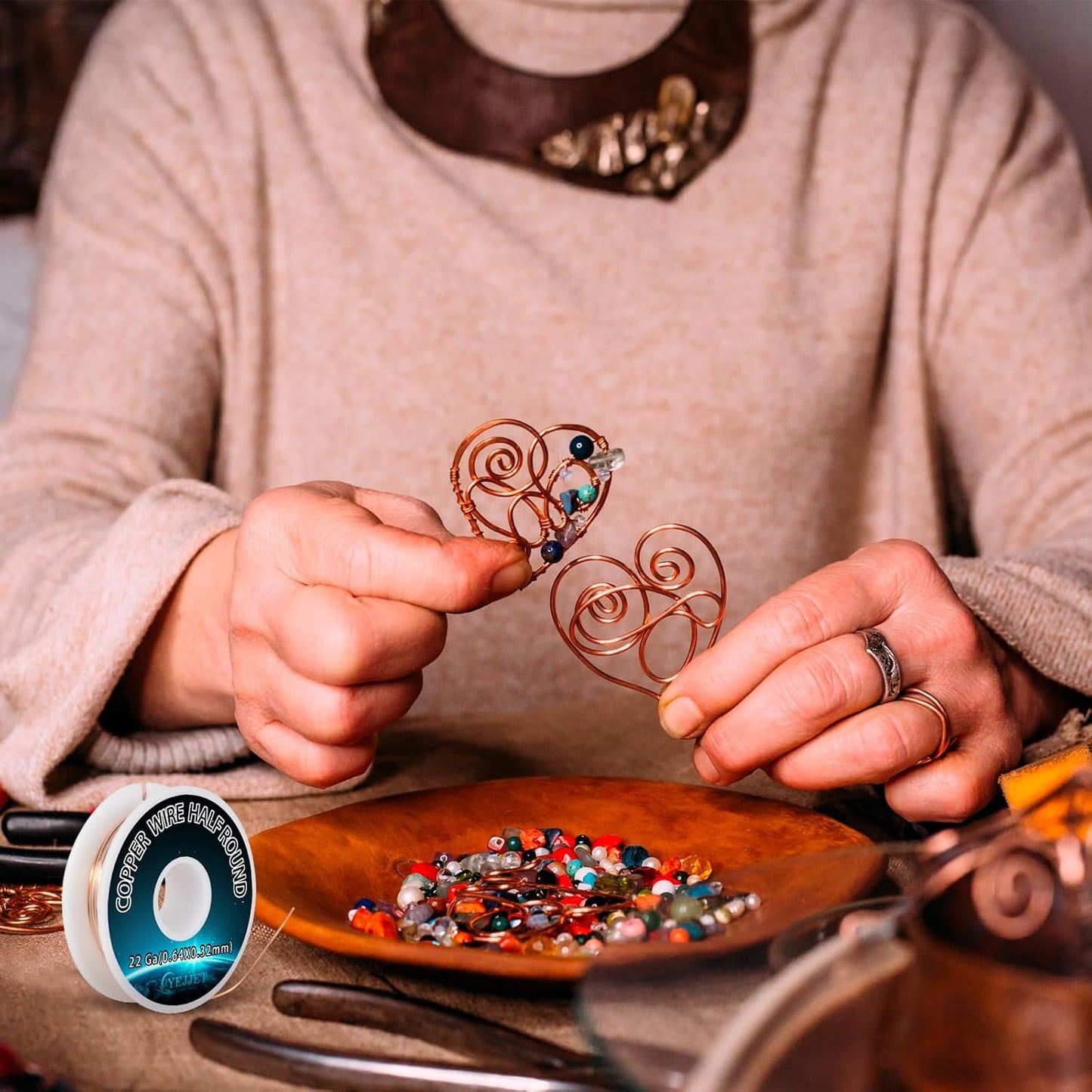 22 Gauge Half-Round Copper Wire - 3.0 oz (205 Feet) Non-Tarnish Metal Wire for Crafting & Prototyping