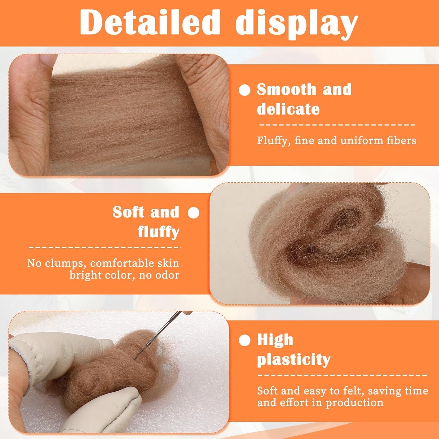 Mayboos Wool Roving Yarn, 1.76oz Colored Natural Wool Roving,Wool Felting Supplies Pure Wool Chunky Yarn for Wet Felting handcrafts and Spinning (Bright Brown Color)