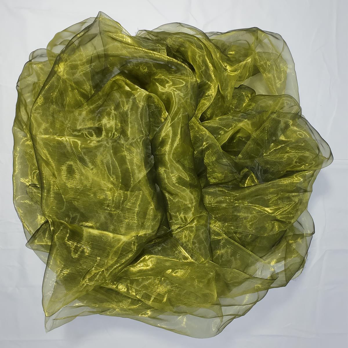 Two-Tone Iridescent Holographic Organza Fabric - 11 Yards | Lightweight Sheer Gauze Voile Tulle | for Dresses, Party Decor, DIY Crafts, Shiny Backdrops（Olive-Greenish Yellow