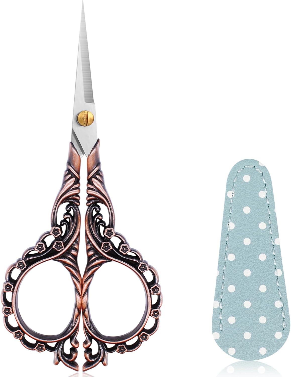 BIHRTC 4.5Inch Small Sewing Scissors Cross Crochet Scissor with Artificial Leather Cover Stainless Steel Tip Top Threading Scissors for Embroidery Needlework Craft Artwork