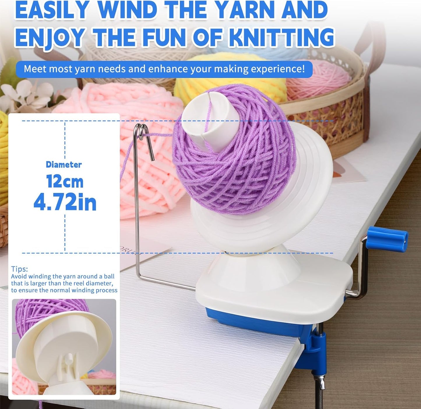 Yarn Winder, Yarn Ball Winder for Crocheting with 40 PCS Stitch Markers Metal Handle and Tabletop Clamp 4 Ounce Capacity, Easy to Set Up and Use for Yarn Storage