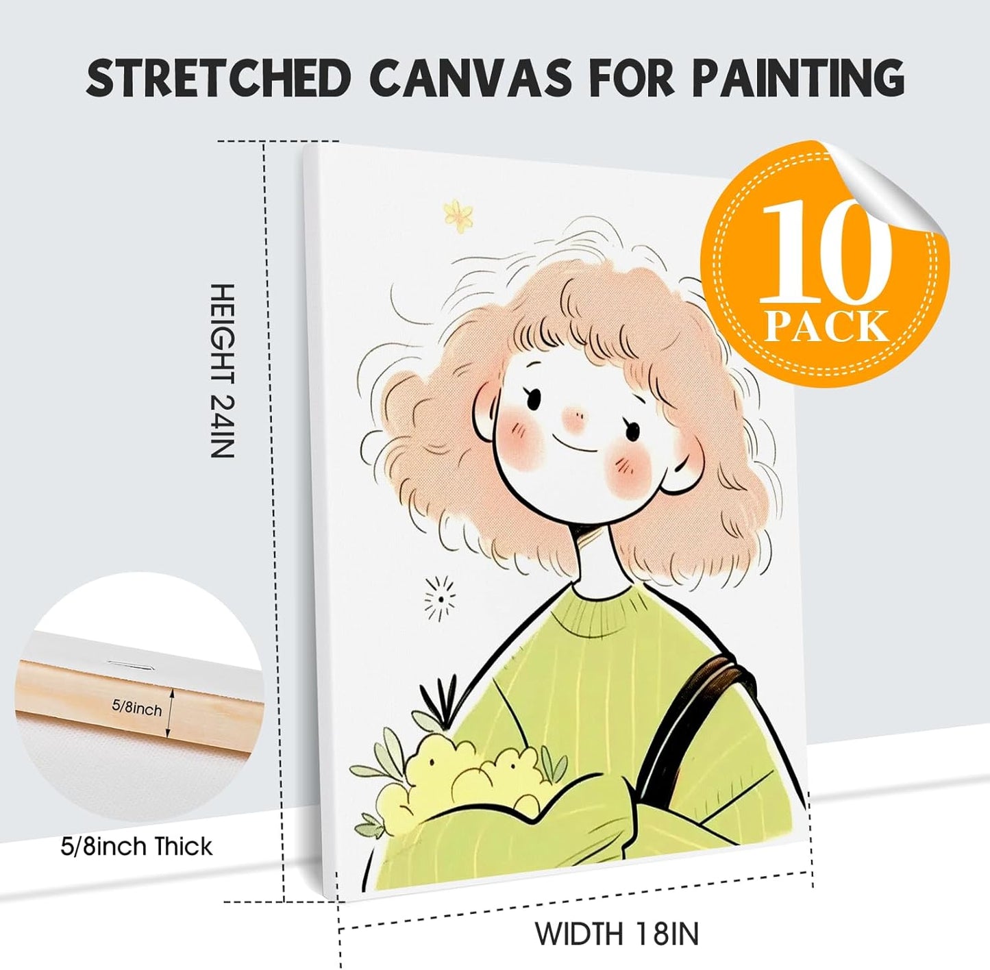 ESRICH 18x24 Inch Stretched Canvas for Painting, 10Pack Large Canvas for Painting, Primed Acid-Free Cotton Blank Canvases, Art Paint Canvases for Oil, Watercolor, Acrylic Paint, Gouache.