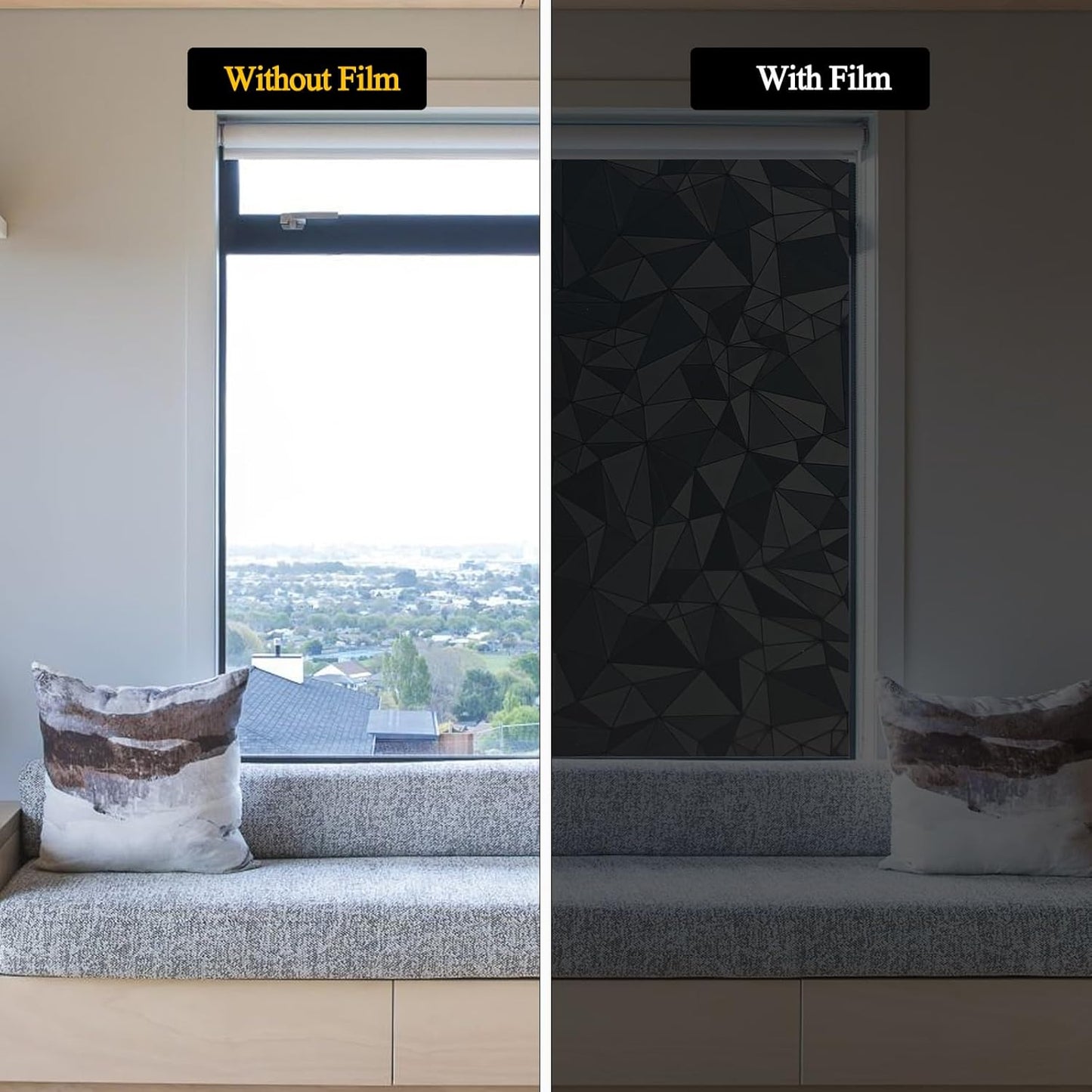 Niviy Blackout Window Privacy Film with Installation Tools Static Cling 100% Light Blocking Room Darkening, Heat Control Removable Window Tint for Home, Black Out Window Cover 23.6" by 118"