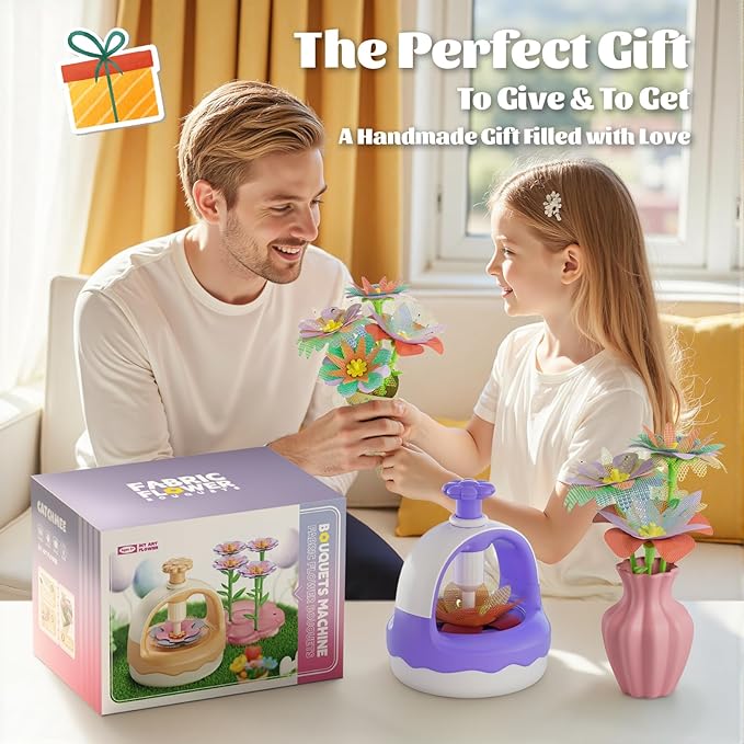 Fabric Flower Bouquet Craft Kit, DIY Arts & Crafts Toy for Kids, Creative Flower-Making Activity Set, Educational Preschool Toy, Perfect Birthday & Christmas Gift for Girls Ages 4 5 6 7 8+ (purple)