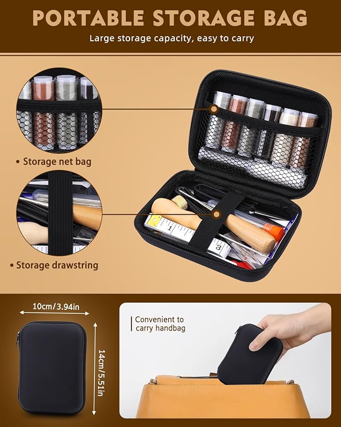 BAGERLA Upholstery Repair Kit, 50 Pcs Heavy Duty Sewing Kit with 8 Colors Thread 32 Pcs Upholstery Needles, Sewing Awls for Hand Stitching Car Sofa Shoe Backpack Craft DIY