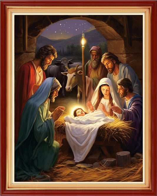 Foxhool Beginners Cross Stitch Kits Stamped Full Range of Embroidery Kits for Adults DIY Cross Stitches kit Embroidery Patterns for Needlepoint kit-Great Nativity 16x20 inch