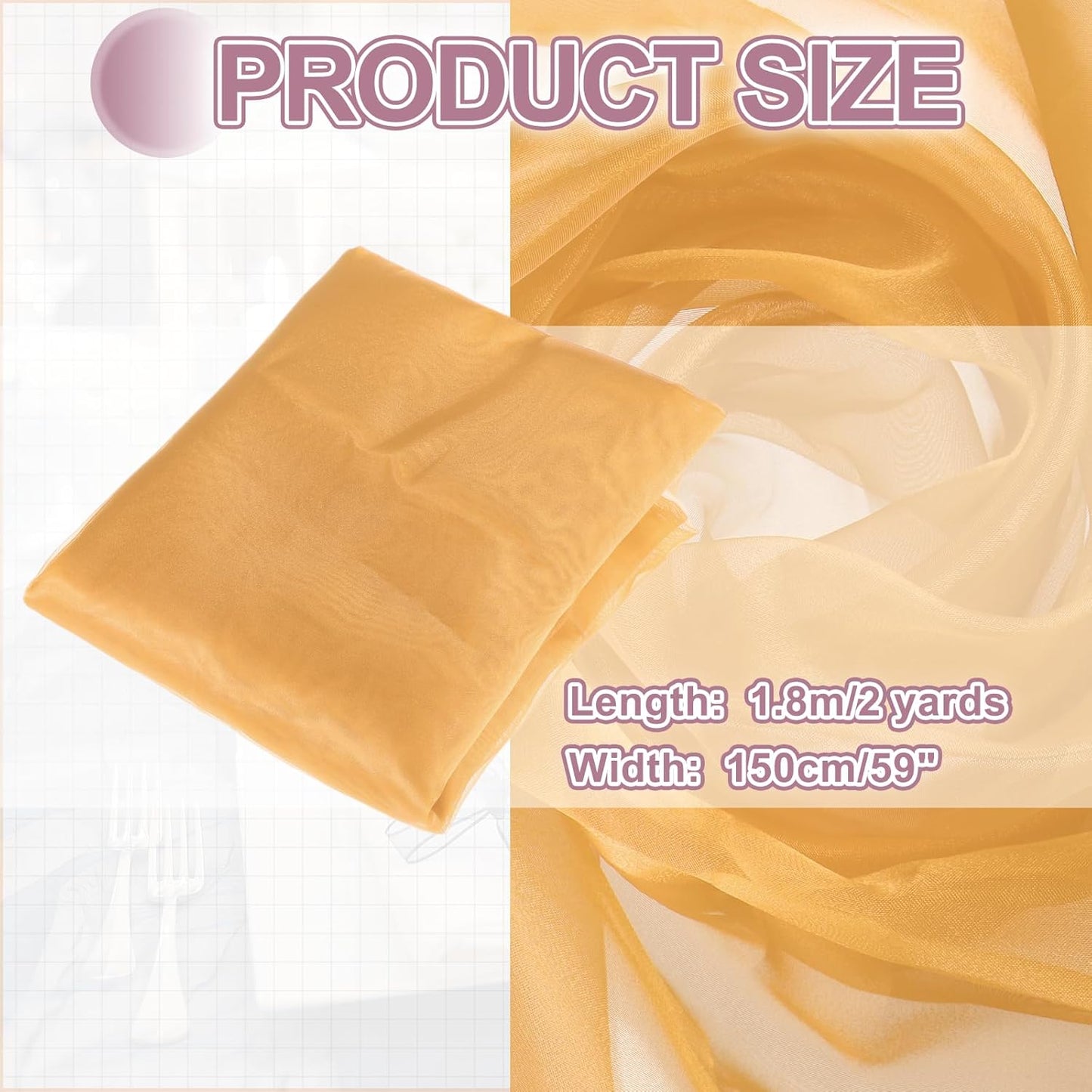 MECCANIXITY Iridescent Sheer Organza Fabric, 2 Yards x 59 Inches Solid Holographic Shiny Fabric Organza Cloth for Wedding, Curtains, Costume, Photo Background, Light Coffee