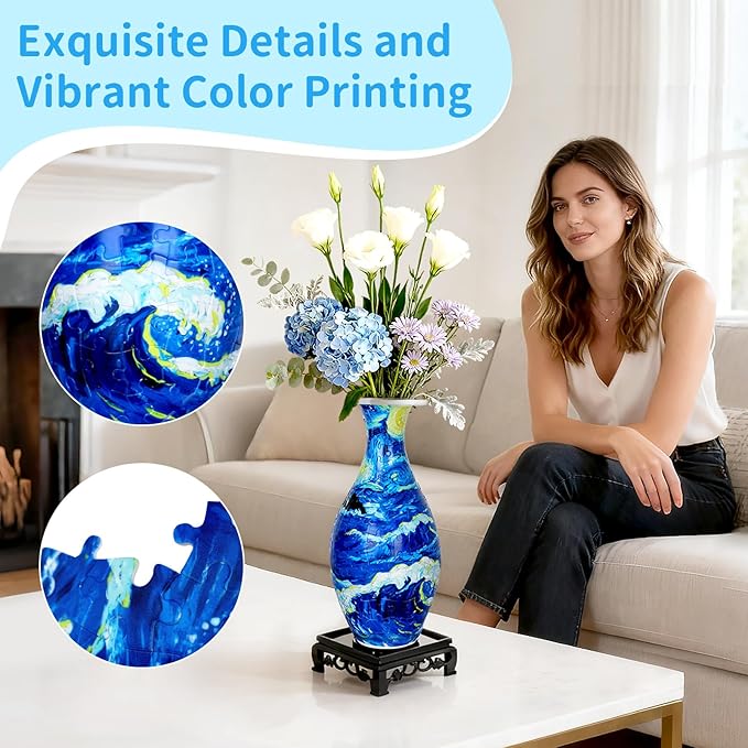 BELEEV 3D Puzzle Vase for Adults, 160 Pieces DIY Plastic Flower Vase, Compatible with Block Flowers, Unique Home & Office Decor, Housewarming and Birthday Gift for Flower Arrangements (Starry Ocean)