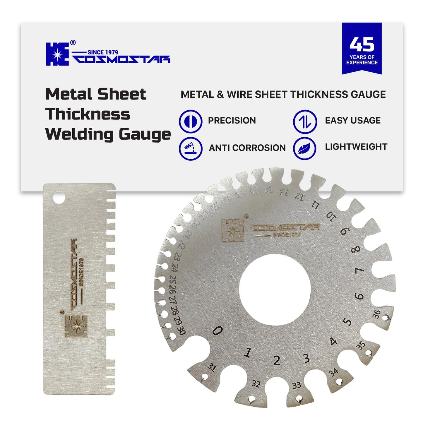 Cosmostar 2 Pcs Stainless Steel Welding Gauge Set – Wire & Metal Sheet Thickness Gauge, 25-3,000 um Wet Film Comb + Dual-Sided Round Wire Cable Gauge for Welding Material & Sheet Measurement