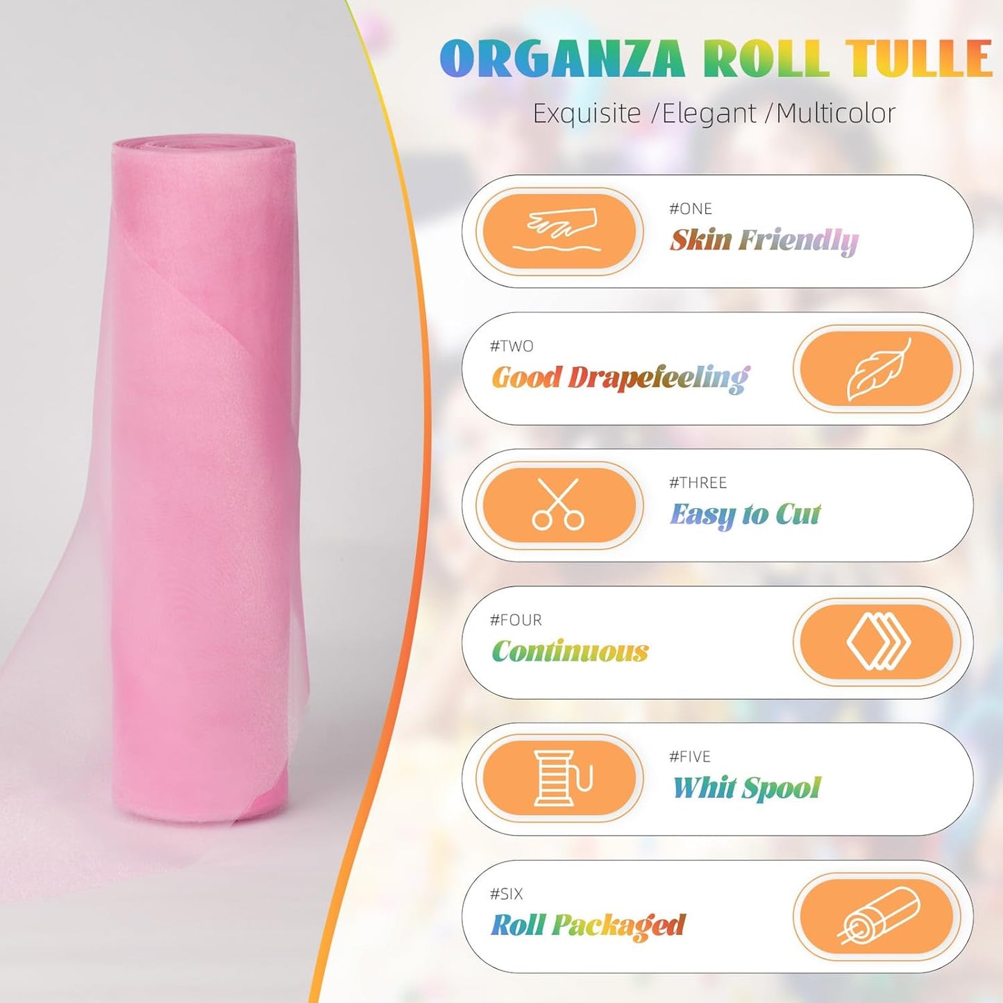 Crystal Organza Fabric Tulle 11 Inch by 50 Yards Sheer Tulle Rolls for DIY Craft Wedding Party Baby Shower Decor Gift Wrapping Party Supplies (Light Pink)