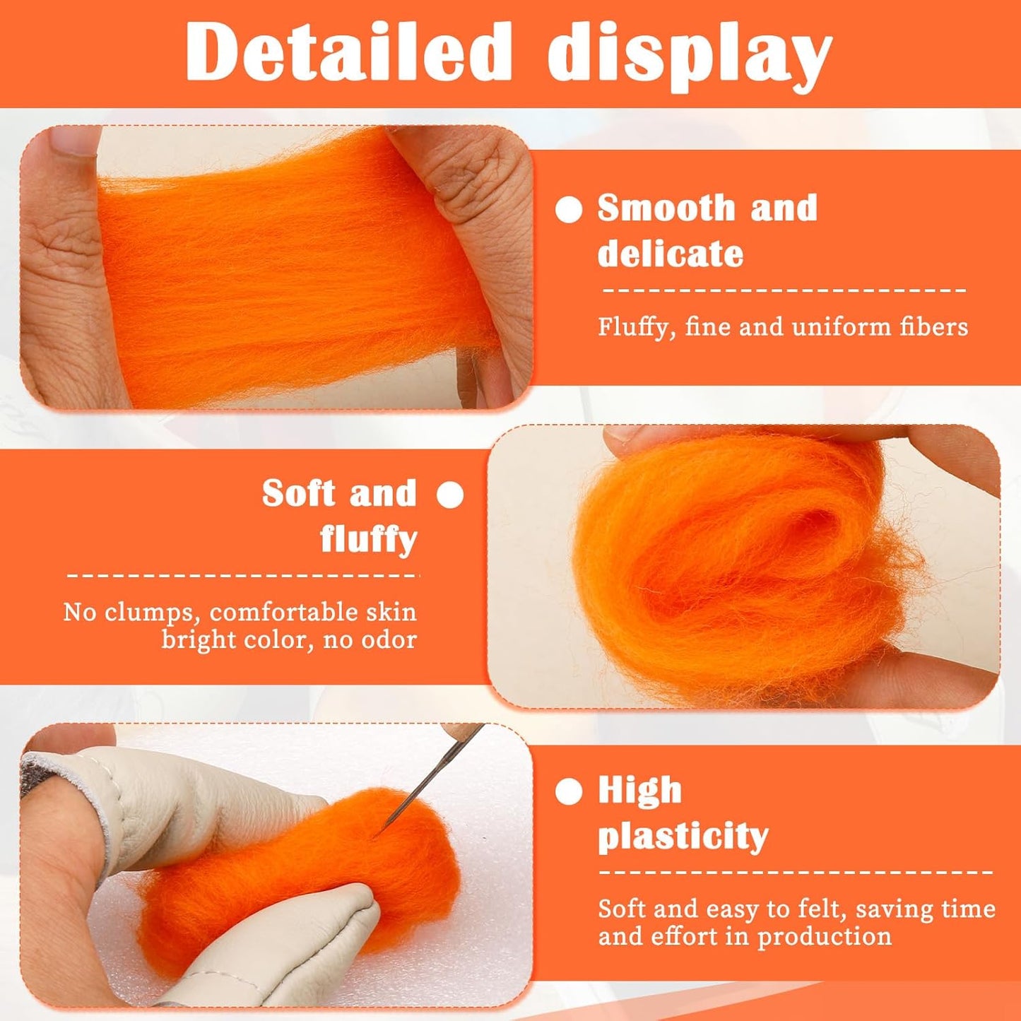 Mayboos Wool Roving Yarn, 1.76oz Colored Natural Wool Roving,Wool Felting Supplies Pure Wool Chunky Yarn for Wet Felting handcrafts and Spinning (Orange)