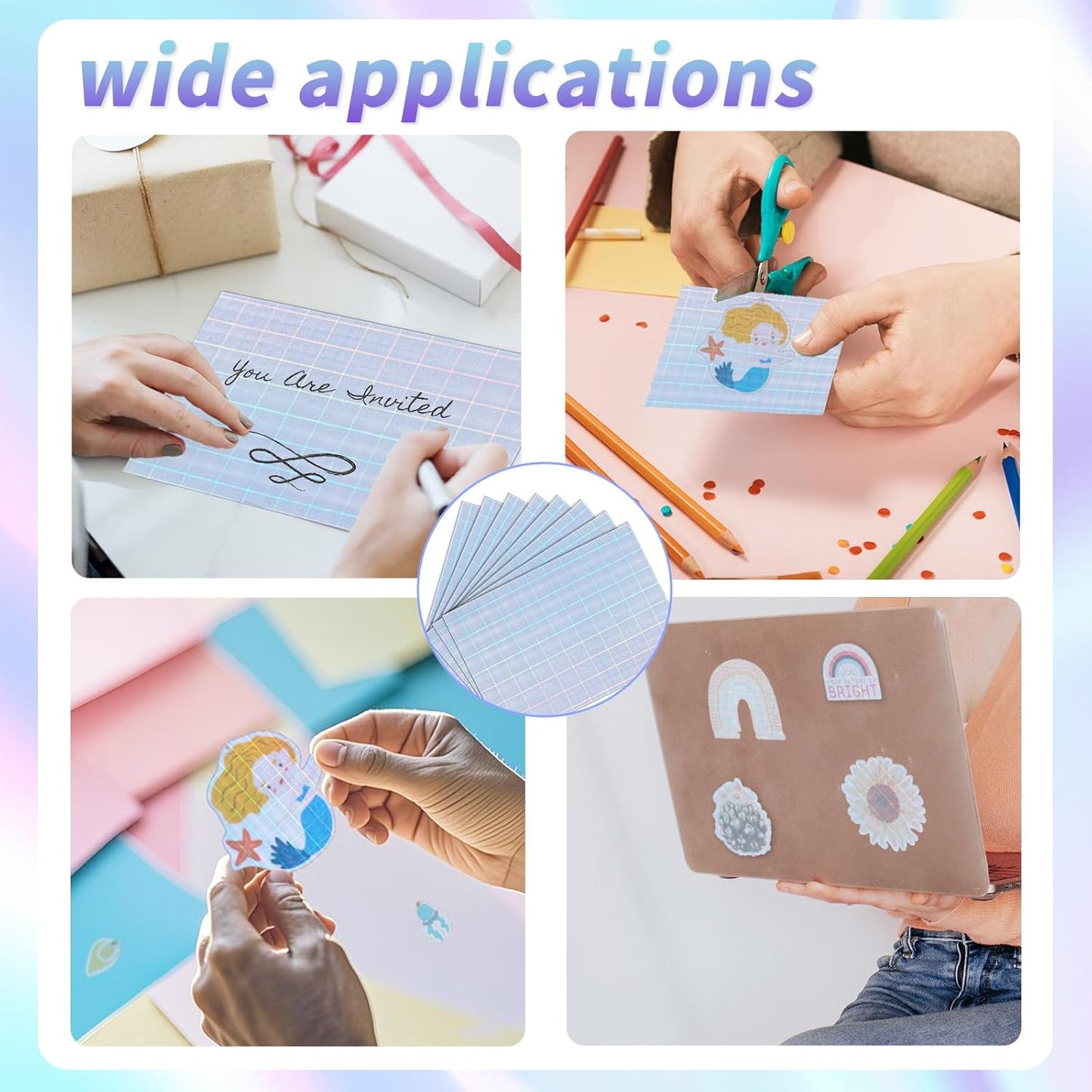 20 Sheets Printable Holographic Sticker Paper,11 x 8.5 Inches Printable Waterproof Paper Rainbow Vinyl Sticker Paper for Inkjet or Laser Printer（Laser square）