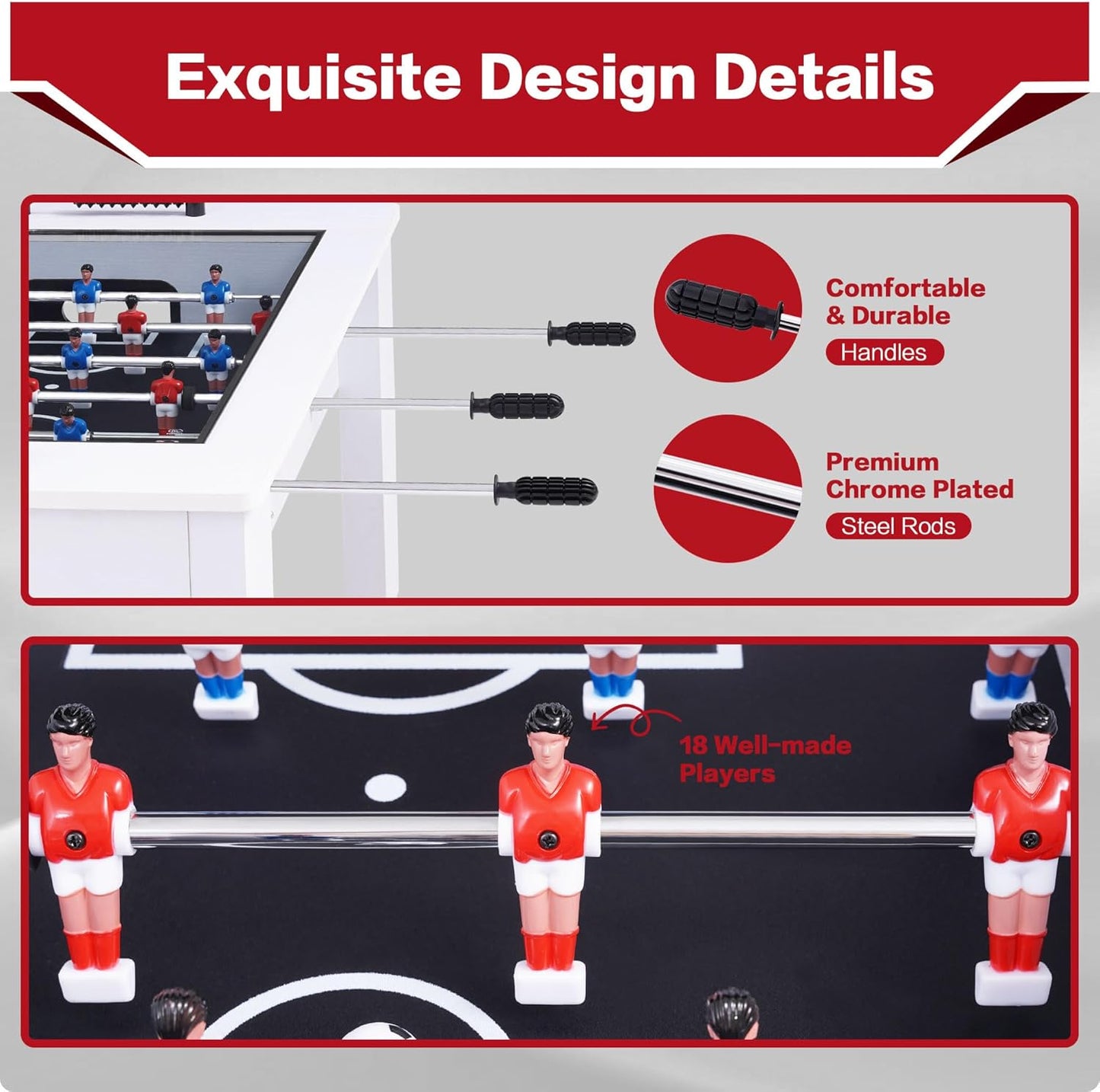 Foosball Coffee Table, 42" Soccer Game Table with Tempered Glass, Modern Game Table with 2 Balls for Adults, Kids, Home, Indoor Family Living Room