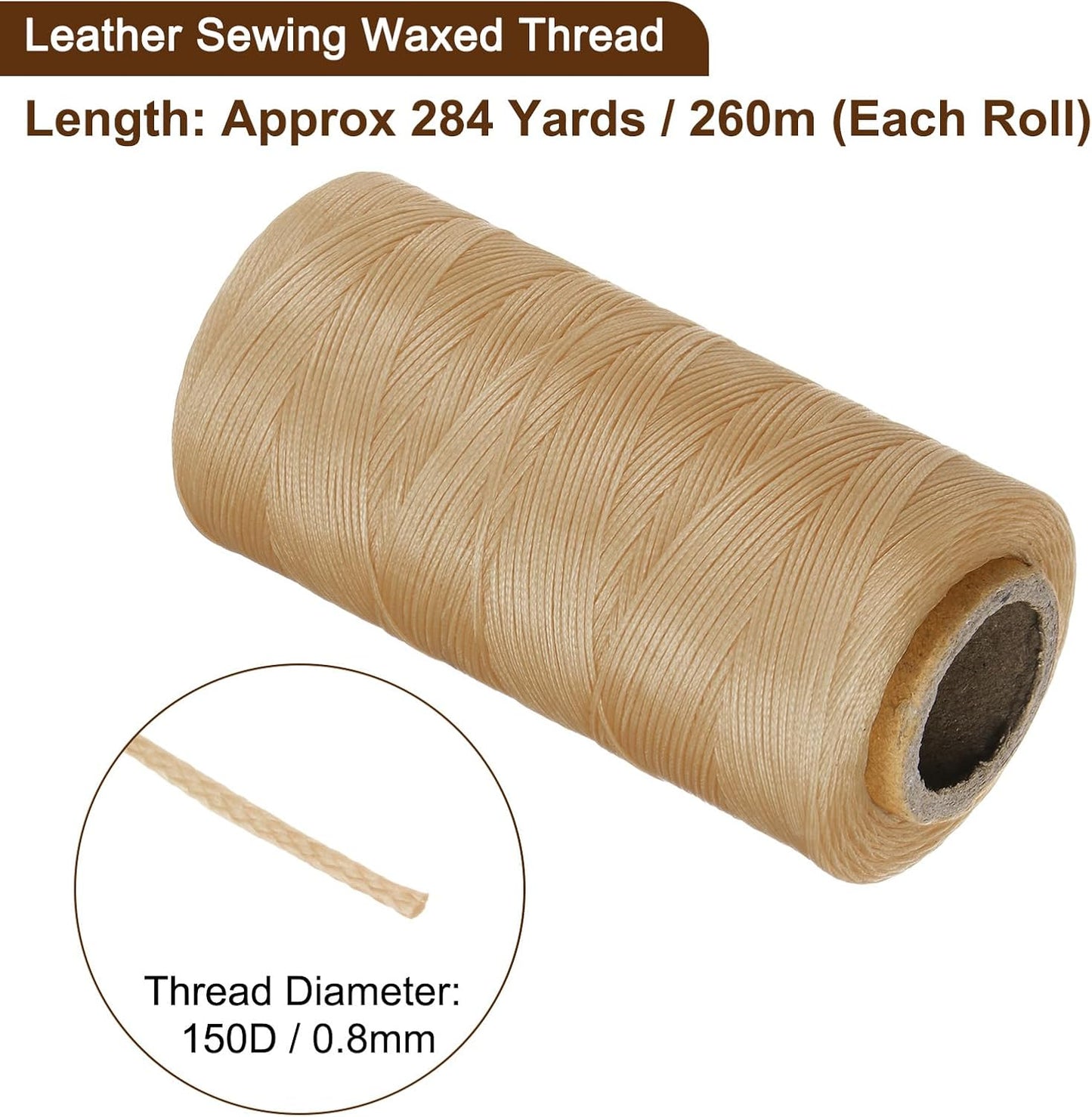 uxcell 150D 0.8mm Flat Waxed Thread 284 Yards Polyester Leather Sewing Waxed String Hand Stitching Waxed Cord for Leather Stitching Sewing Bookbinding DIY Craft Ginger Yellow