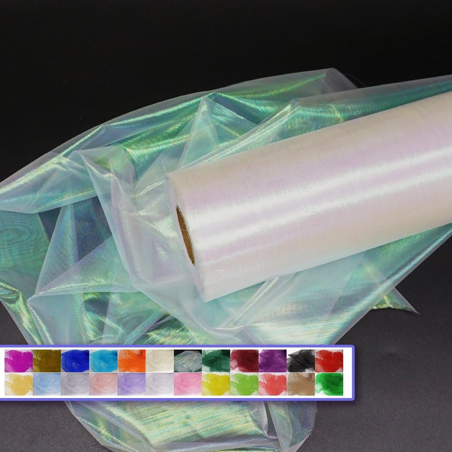Organza Fabric Tulle Rolls 12 Inch 50 Yards (150 feet) Crystal Sheer Silky Shiny Netting Spool Bolt for DIY Craft Table Runner Wedding Baby Shower Decor Gift Wrapping Party Supplies (Iridescent White)