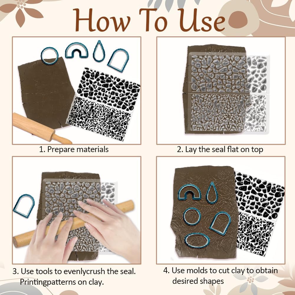 CHGCRAFT Tile Pattern Polymer Clay Texture Sheets Pebble Texture Silicone Clay Texture Stamp Clay Modeling Pattern Pad Texture Sheets for Earrings Jewelry Making