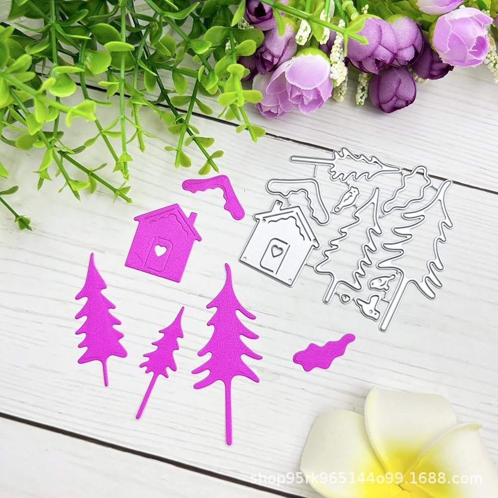 Metal Cutting Dies DIY Embossing Stencil Template Scrapbooking Card Making Mold Photo Album Arts Crafts Tools (Christmas Tree House-8.4x7.2cm)