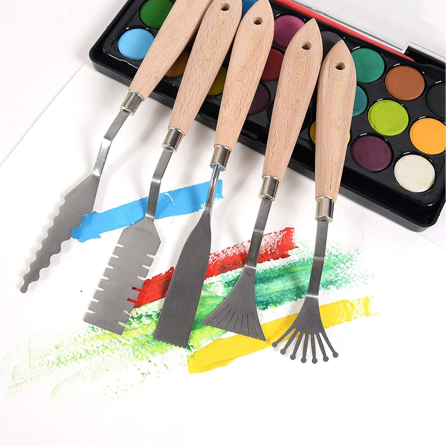 CONDA Palette Knife Set -10Pcs Stainless Steel Spatula Pallet Knife Painting Tools Metal Knives Wood Handle with Different Shapes and Sizes