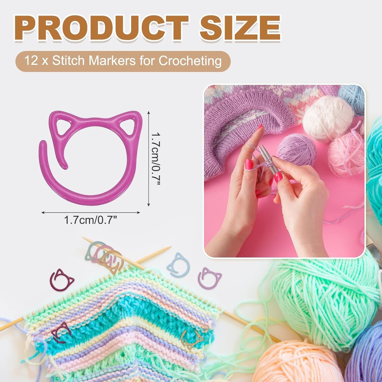 PATIKIL Cat Crochet Stitch Markers, 12 Pack Stitch Marker for Knitting Crocheting Supplies Cute Metal Spiral Knit Clip Ring Counters for Crochet Yarn DIY Crafts, Purple