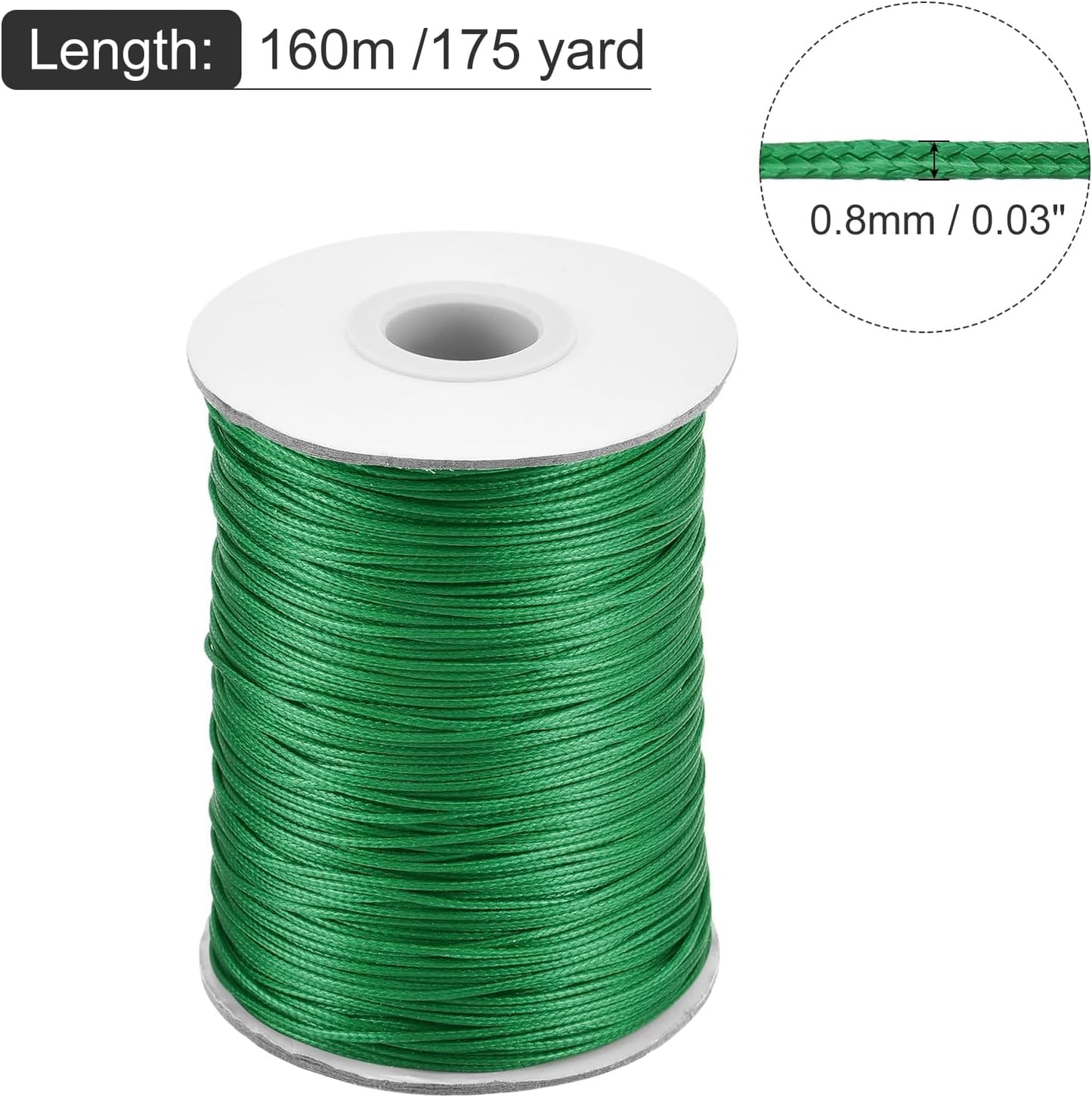 MECCANIXITY Waxed Cord 0.8mm Waxed Polyester Cord 175 Yard Wax String for Bracelet Making,Necklaces, Beading,Jewelry Making and DIY Crafts(Dark Green)