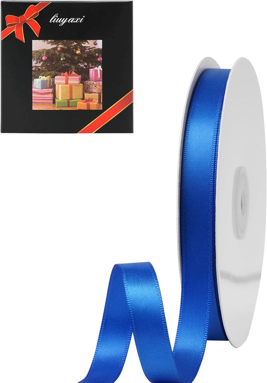 LIUYAXI Blue Satin Ribbon, Double Faced 1/2" X Continuous 25 Yards Ribbons Perfect for Gift Wrapping Bows Bouquet Wedding Craft and More