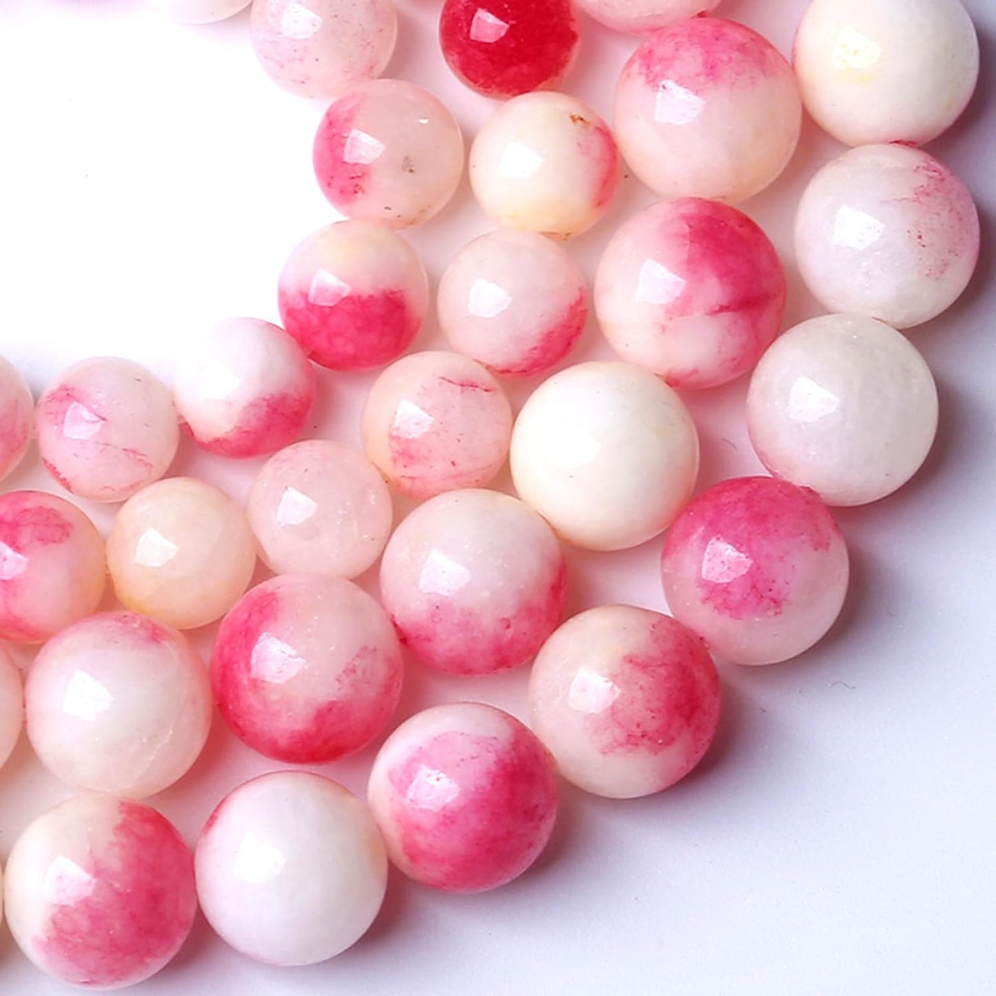 90pcs 8mm Natural Pink White Jade Stone Beads Round Beads Energy Healing for DIY Jewelry Bracelet Necklace Making 2 Strands 32"