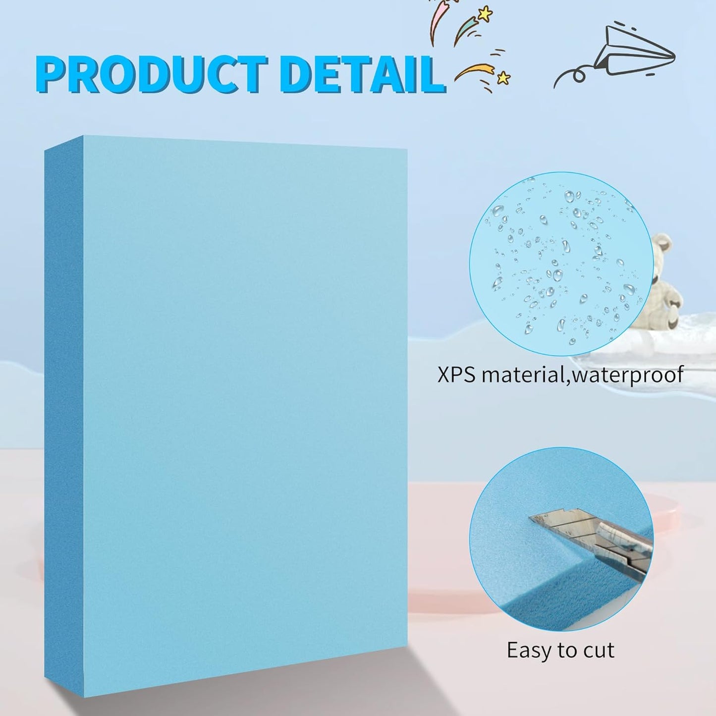 LuckyFoam Blue 5 Pack 12x7.5x1.5 inch Foam Sheets 1.5 Inch Thick Polystyrene Rectangles XPS Foam Board Craft for Insulating DIY Modeling Art Supplies