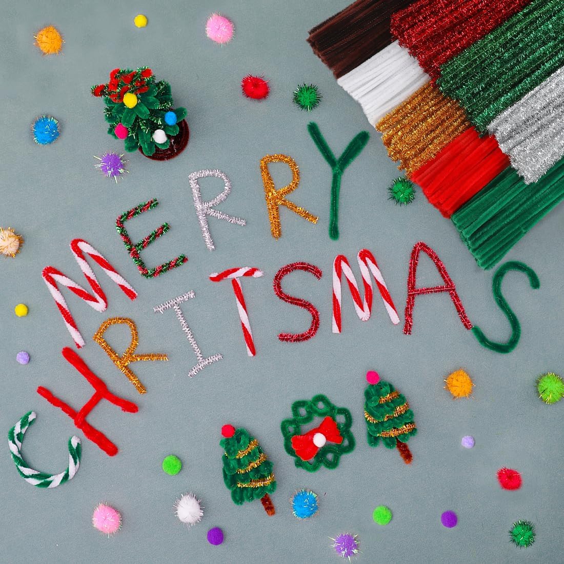 Eppingwin 200pcs Pipe Cleaners, 8 Colors Pipe Cleaners Craft Supplies, Chenille Stems for DIY Arts Crafts Project (Christmas Colors)