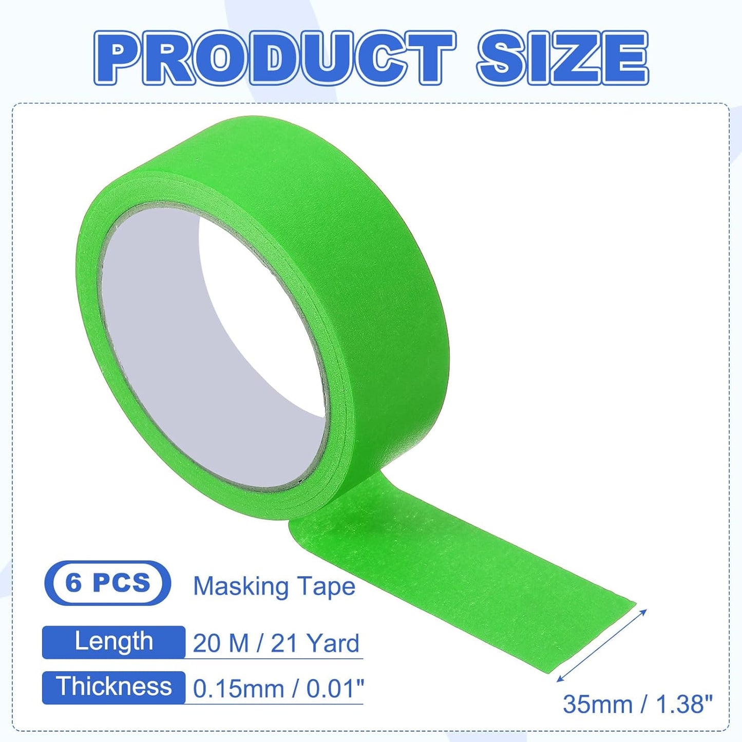 MECCANIXITY Masking Tape 1.4 Inch x 21 Yard Painter's Tape Green Paint Tapes for DIY Crafts Arts Drawing Decoration Labeling Car Painting Artist Teachers, Pack of 6