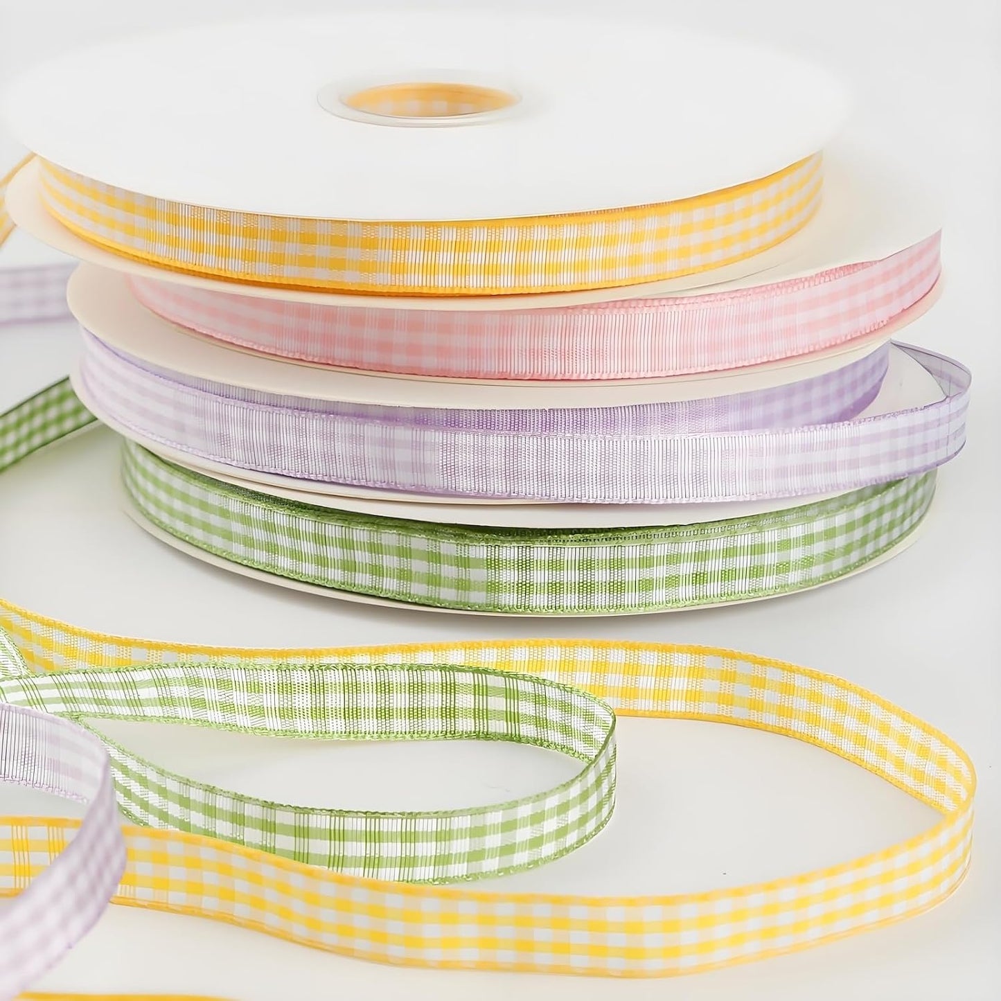 Classic Gingham Checkered Ribbon, Assorted Colors Premium Polyster Plaid Checkered Craft Ribbon for Gift Wrapping, DIY Projects, Hair Bows,Scrapbooking & Party Decor (Fresh Green, 3/8x50Yd)