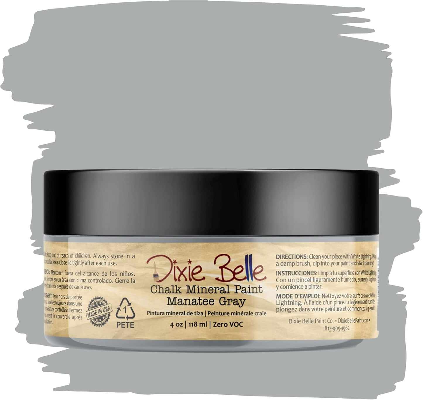 Dixie Belle Paint Company Chalk Finish Furniture Paint - Manatee Gray (4oz) - Matte Light Gray Chic Chalk Mineral DIY Furniture Paint