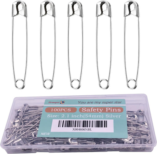 100PCS Small Safety Pins, 2.1 inch, Rust-Resistant Nickel Plated Steel, Sharp Edge for Clothes, Sewing, Arts & Craft, Decorative (Silver)