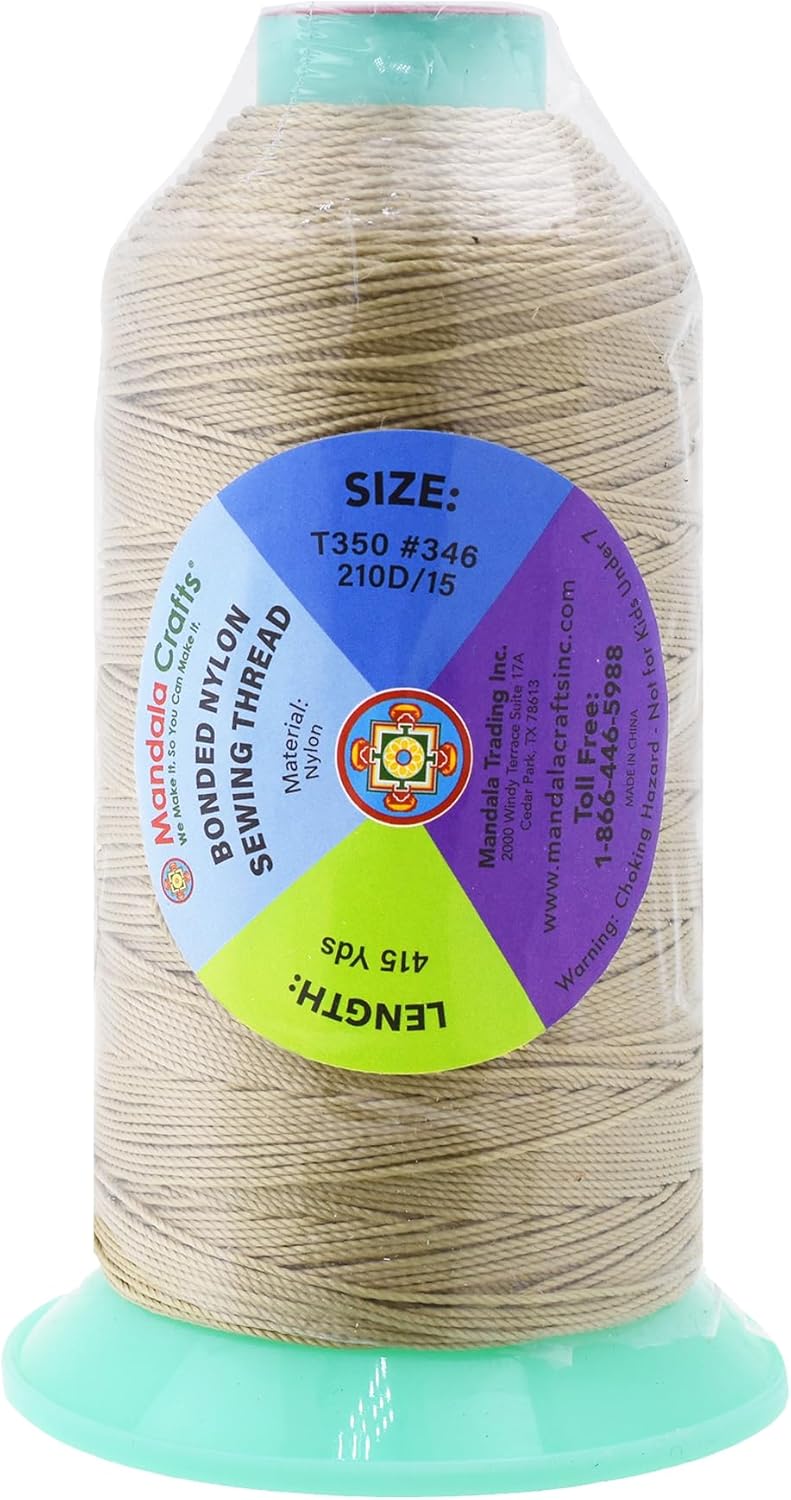 Mandala Crafts Bonded Nylon Thread Cream Heavy Duty Sewing Threads - 415 YDs Size 346 210D T350 Tex 350 Thread for Leather Jeans Weaving Outdoor Marine Upholstery Threads