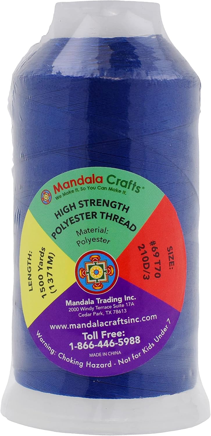 Mandala Crafts Royal Blue Heavy Duty Thread - 1500 Yds Tex 70 for Sewing, Drapery, Jeans, Leather, Hair, Bonded Polyester Outdoor Marine Upholstery