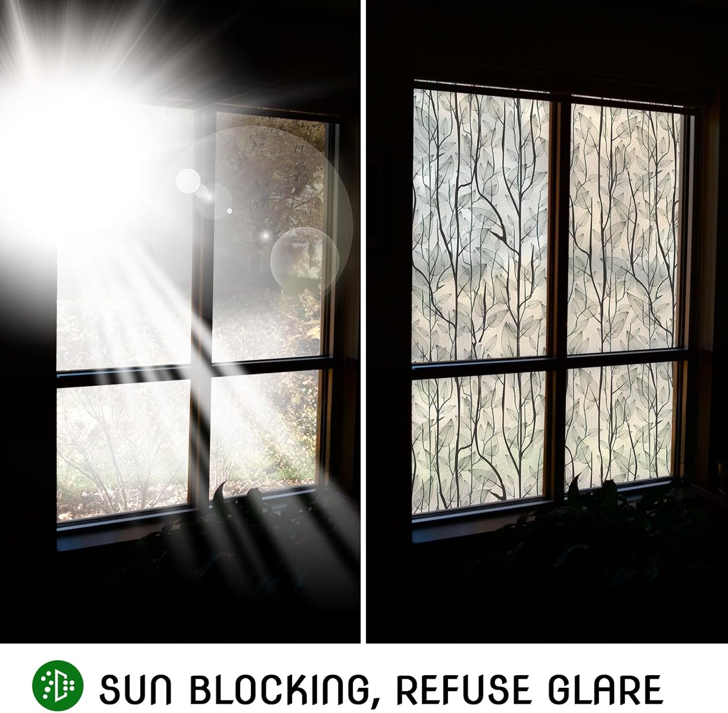 DKTIE Window Film Privacy with Installation Tools, Decorative Stained Glass Window Clings for Home, Static Cling Window Sticker for Front Door, Bathroom, Glass Door (Dark Green, 17.7'' x 78.7'')